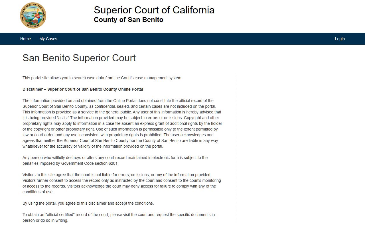 San Benito County court records after arrest public portal
